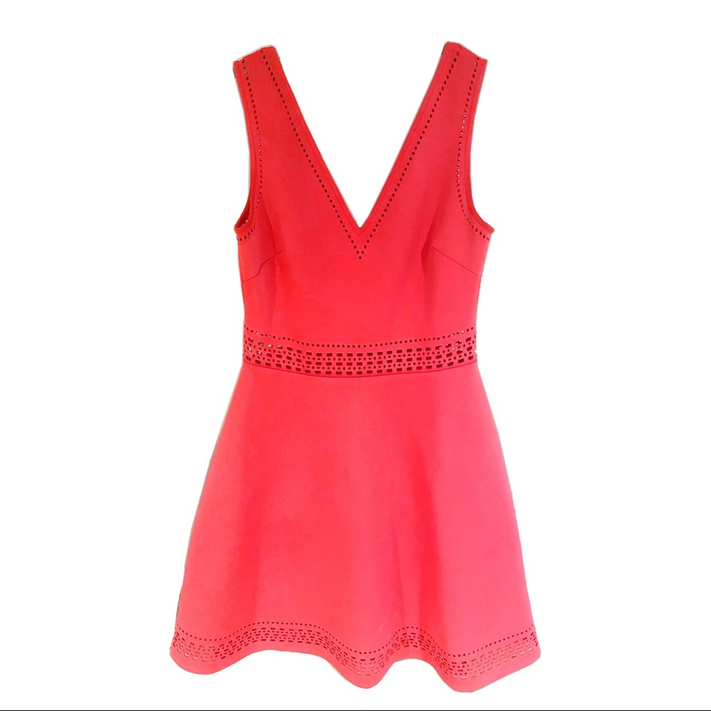 Guess Size 6 Coral Pink V-neck Mini Cutout Dress